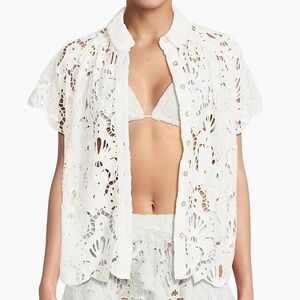 Farm Rio Seashell Eyelet Cover-Up Shirt
